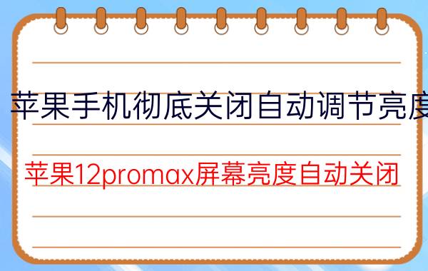 苹果手机彻底关闭自动调节亮度 苹果12promax屏幕亮度自动关闭？